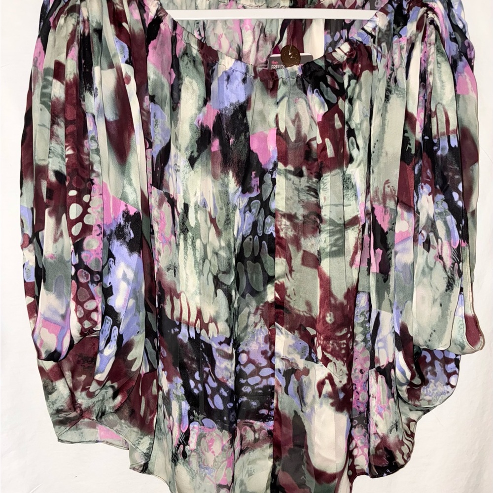 Silk Print Off The Shoulder Short Sleeve Blouse Top MultiColor By Abi Ferrin New - Picture 4 of 14